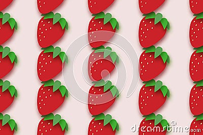 Red Strawberry seamless pattern in paper cut style. Origami Healthy food on pink. Summertime. Vector Illustration