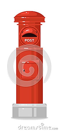 Red street english post box isolated on white Vector Illustration