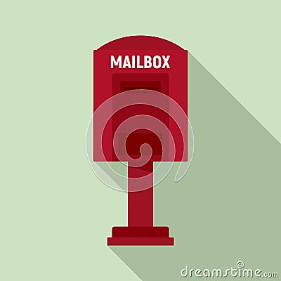 Red street mailbox icon, flat style Vector Illustration