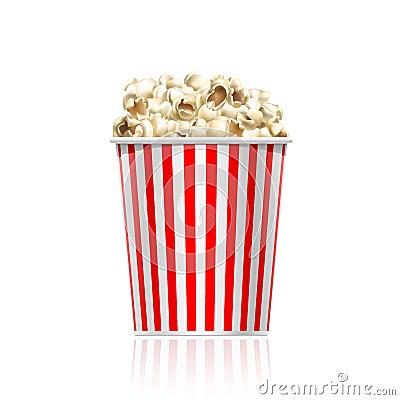 Red striped popcorn bucket isolated on white background. Vector Illustration