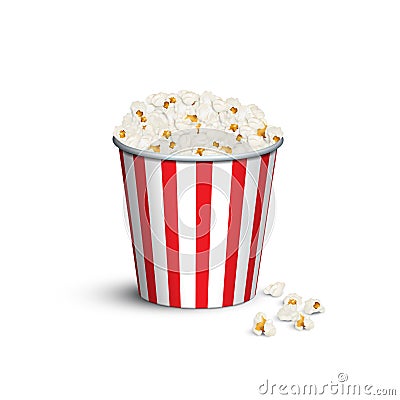 Red striped popcorn bucket. Vector popcorn box. Vector Illustration