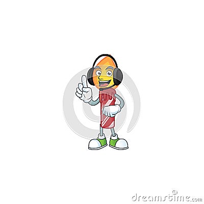 Red stripes candle cute cartoon character design with headphone Vector Illustration