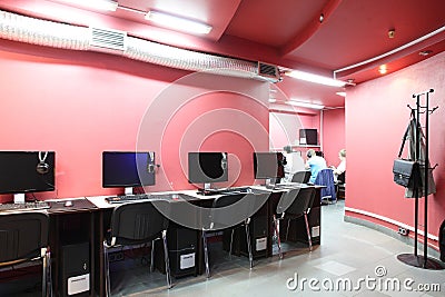 In red style interior computer club Editorial Stock Photo