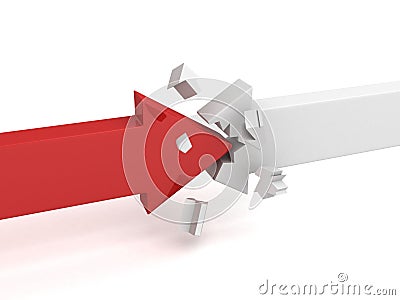 Red success arrow breaks white opponent Stock Photo