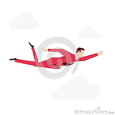 Red suit businessman flying Vector Illustration