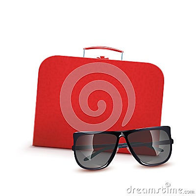 Red suitcase with sunglasses Vector Illustration