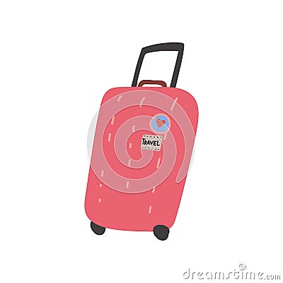 Red Suitcase with Wheels, Summer Travel Sign Symbol Vector Illustration Vector Illustration