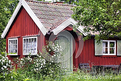 Red summer house Stock Photo