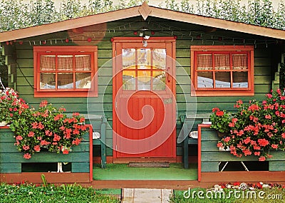 Red summerhouse Stock Photo