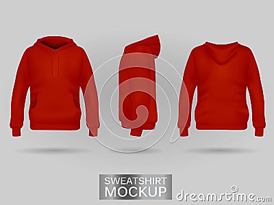 Red sweatshirt hoodie without zip template in three dimensions Vector Illustration