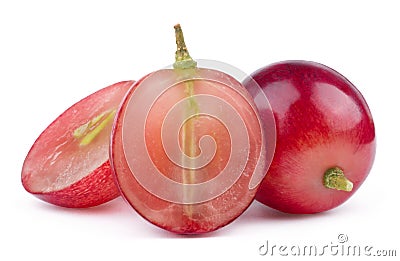 Red sweet grapes and grape slice isolated on white background. Stock Photo