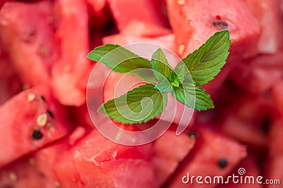 Red sweet watermelon pieces Stock Photo