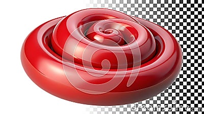 Red swirl roll, rolled swirl shape, abstract 3D form, modern design element png transparent image Generative AI Stock Photo