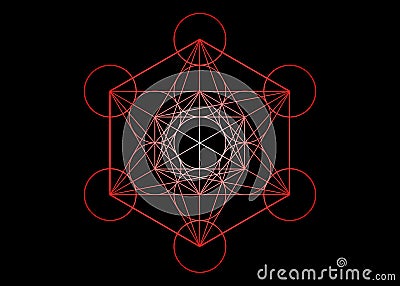Metatrons Cube, Flower of Life. Sacred geometry, graphic element Vector isolated or black. Colorful Mystic icon platonic Vector Illustration