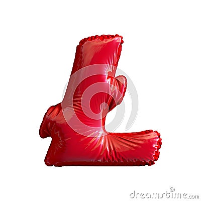 Red symbol LiteCoin made of inflatable balloon isolated on white background Stock Photo