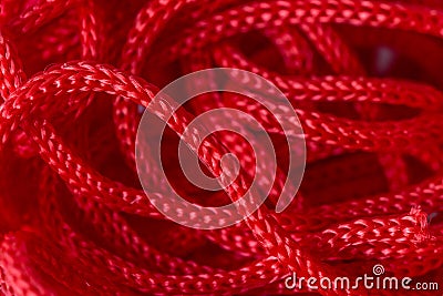 Red syntetic cord macro close-up Stock Photo