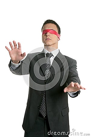 Red tape blindfold businessman isolated Stock Photo