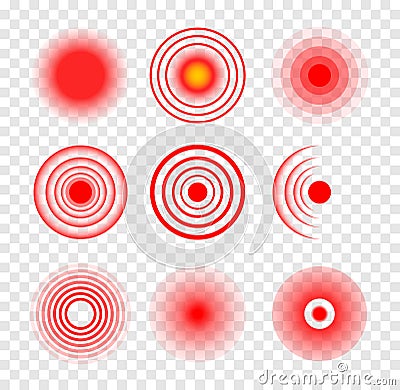 Red target circle medical vector ripple. Sore hurt spot place. Wave therapy symbol pain ache red target Vector Illustration