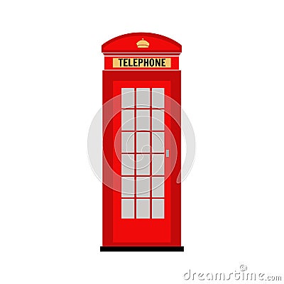 Red telephone booth in London. Vector. Illustration. Flat icon on a white background. Vector Illustration