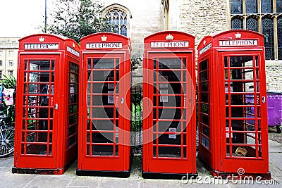 Red telephone booths in Cambridge Editorial Stock Photo