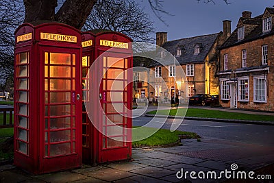 Red Telephone box in broadway, cotswolds, gloucestershire Editorial Stock Photo