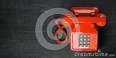 Red telephone on dirty background. Top view of vintage retro push button telephone Cartoon Illustration