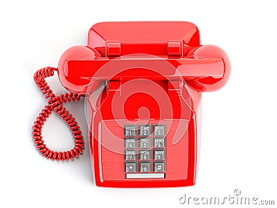 Red telephone. Top view of vintage retro push button telephone isolated on white Cartoon Illustration