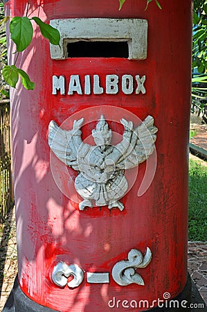 Red Thailand post mail box Stock Photo