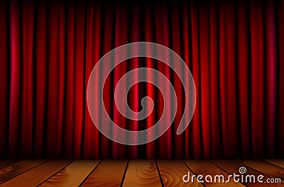 Red theater curtain and wooden floor Cartoon Illustration