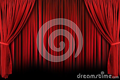 Red Theater Drapes With Dramatic Light and Shadows Stock Photo