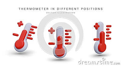 Red thermometer in different positions. Simple device for measuring temperature Vector Illustration