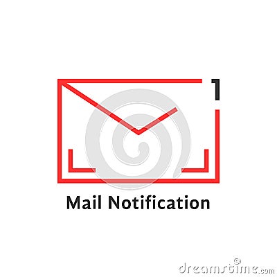 Red thin line mail notification icon Vector Illustration