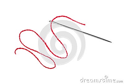 Red thread and needle isolated on white Stock Photo