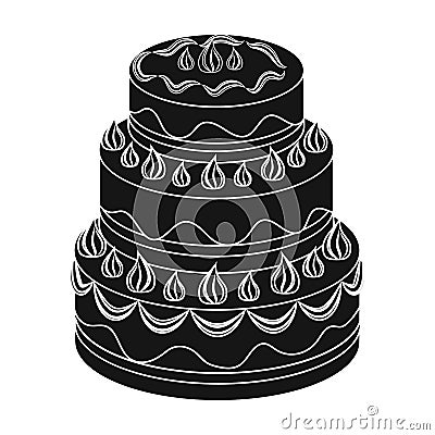 Red three-ply cake icon in black style isolated on white background. Cakes symbol stock vector illustration. Vector Illustration