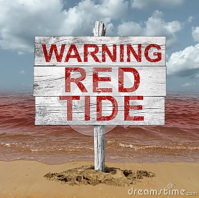 Red Tide Beach Warning Cartoon Illustration