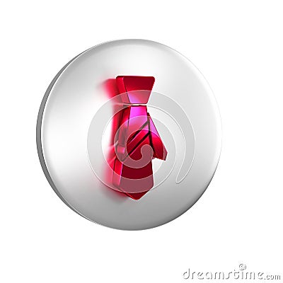Red Tie icon isolated on transparent background. Necktie and neckcloth symbol. Silver circle button. Stock Photo