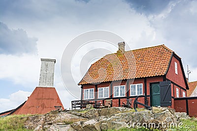 Red timber-framed house Gudhjem Denmark Stock Photo