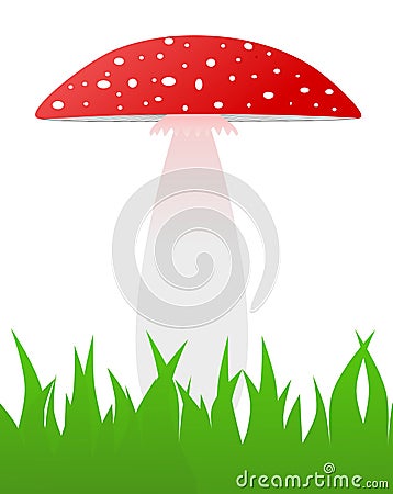 Red toadstool grow in grass - illustration Stock Photo