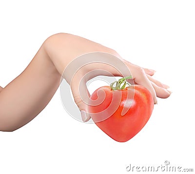 Red tomato Heart in hands Stock Photo