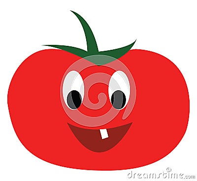 Red tomato with crooked tooth vector or color illustration Vector Illustration