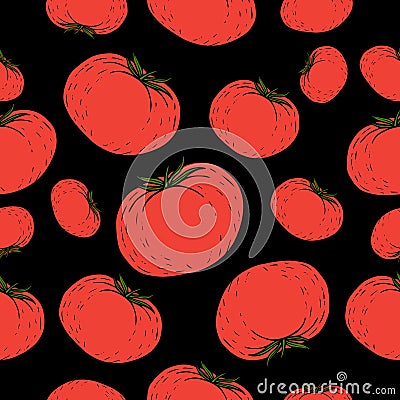 Red tomatoes pattern on a black background Vector Illustration