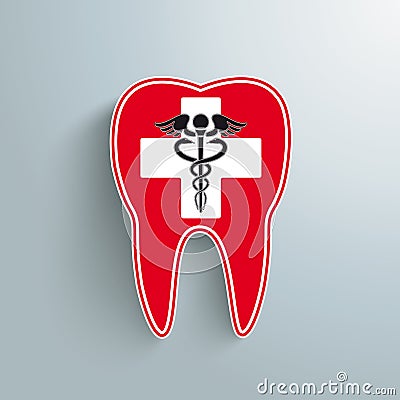 Red Tooth Cross Medicine Aesculapian Staff Vector Illustration