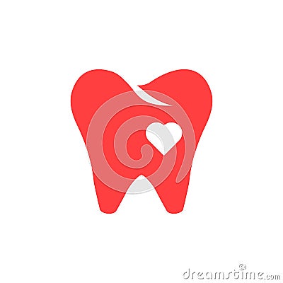 Red tooth icon with heart Vector Illustration