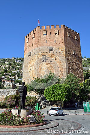 Red Tower of Alanya Castle Editorial Stock Photo