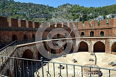 Red Tower of Alanya Castle Stock Photo