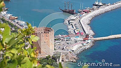 Red tower Alanya sea port Editorial Stock Photo