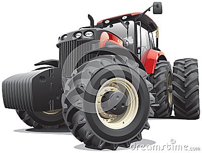 Red tractor with large wheels Vector Illustration