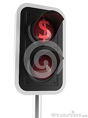 Red traffic light with dollar currency Stock Photo