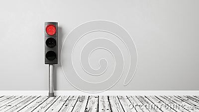 Red Traffic Light in the Room with Copy Space Stock Photo