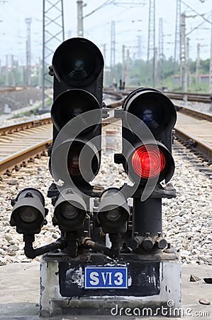 Red train signal Stock Photo